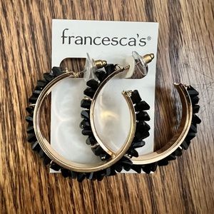 Francesca’s BNWT Gold Hoop Earrings with Black Crystals